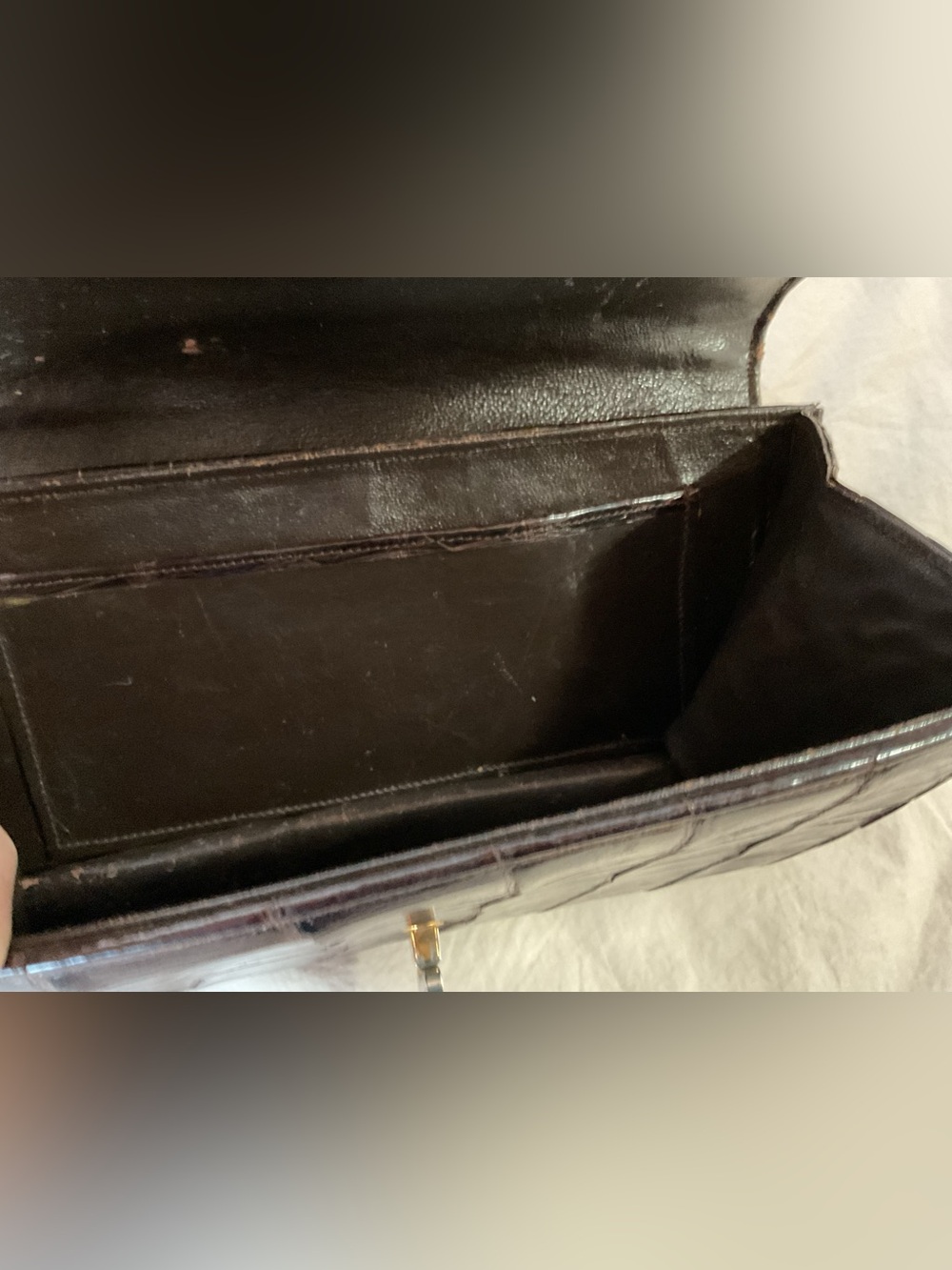 Vintage Croc-Embossed Dark Brown Top-Handle Women's Bag - Picture 6 of 6